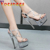 PVC Transparent Diamond Women Shoes Entire Hyaline Summer Crystal High-Heels Model Show 14.5CM Super High Heel
