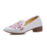 Breakj Grain Sole, Pointed Shoes Single Square Heel Fashionable Low Heel Embroidered Cloth Shoes, Retro Plate Buckle Embroidered Cloth Shoes Women's