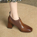 Spring Autumn New Thick-heeled High-heeled Shoes Women's Nude Boots Knitted Single Shoes British Style Small Leather