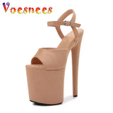 Sales 2023 New Style Suede Sexy 20cm Women Sandals High Heels Open Toe Buckles Nightclub Party Women Shoes Apricot Size
