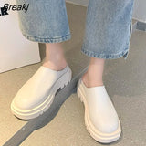 Women Summer Slippers Fashion Closed Toe Leather Shoes Loafers High Platform Slippers Women Black High Heels Zapatillas