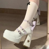 Korean Diamond Mary Jane Shoes Online Celebrity Round Head Black Thick Heels Retro Fashion French High