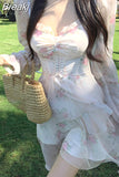 Floral Y2k Mini Dress Woman Beach Elegant Fashion Short Party Dress Casual Short Party Korean Style Dress 2023