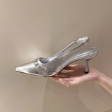Breakj Women 2025 Summer New French Pointed Belt Buckle Fine Heel Behind The Empty Fashion