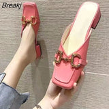 Design Women's Summer Slippers New Closed Toe Ladies Pointed Toe Chunky Heel Mules Women Fashion Casual Slip-on