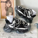 New Spring Women Casual Sneakers Woman Fashion Platform Flats Lace Up Outdoor Walking Shoes Black Zapatillas