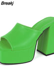 Design 2023 Summer Woman Platform Slippers Mules Shoes Hoof Heels Gothic Style Sexy Fashion Woman Shoes Outside