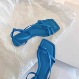 Breakj New Holiday Wind Korean Plate Cross Fine With Roman Sandals Cover Blue Flat
