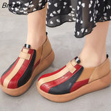New Spring Mixed Colors Women Genuine Leather Shoes Fashion Sneakers Platform Wedge Heel Shoe High Heels Casual Trend