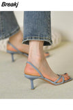Women Sandals Thin High Heel 7cm Back Strap Rome Sandal Summer Gladiator Casual Sandal Narrow White Blue Sandalias