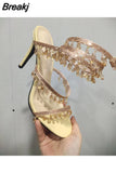 Strap Crystal Sandals Woman Summer 2023 Elegant Rhinestone Women's Luxury Sandals Sweet Ladies High-heeled Sandals