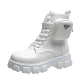 Shoes for Women White Boots New Wedges Female Lace Up Leather Oxford Goth Shoes Motorcycle Ankle Boots Botines