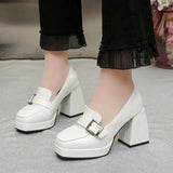 lolita shoes Chunky Platform shoes Loafers Heel Patent Leather Slip On Casual Shoes Women Lady Office Shoes black