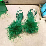 Ladies Flat Sandals Ostrich Feather Stripper Sandal Catwalk Model Fashion Show Female Sandalias Design Trend sandalia