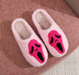 Bat Embroidered Cotton Slippers Ghost Indoor Home Shoes for Women Plus Size Warm Plush Slippers Soft Flat Shoes
