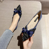 Women Pointed Toe Walking Shoes New All-match Bow-knot Ladies Loafers Casual Slip on Flat Walking Shoes Chaussure Femme Size