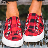 Spring Women's Vulcanized Shoes Women Sneakers Casual Comfort Flats Plaid Woman Fashion Slip On Flat Platform Ladies