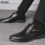 Men'S Leather Formal Shoes Lace Up Dress Shoes Oxfords Fashion Retro Shoes Elegant Work Footwear Men Dress Shoes