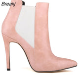Fashion Women Winter Boots Pointed Toe PU Leather High Heels Women's Ankle Stiletto Shoes For