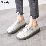 Genuine Leather Women's Flat Sneakers Large Size 35-41 Autumn Vulcanized Shoes Ladies Casual Shoes Comfortable