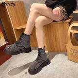 Women's Boots 2021 New Fashion Rhinestone Boots Woman Thick-soled Martine Boots Platform Motorcycle Boots Female Short