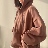 Women Hoodie Harajuku Loose Oversized Solid Color Top Half Zip Up Sweatshirt Female Casual Long Sleeve Pocket Hooded Coats
