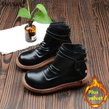 Female Literary Retro Big Head Doll Shoes Japanese Style Thick-Soled Plus Velvet Comfort Women Boots Casual Ankle