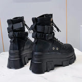 Green Punk Chunky Platform Motorcycle Boots Women Autumn Winter Gothic Shoes Woman Thick Bottom Lace Up Ankle Botas
