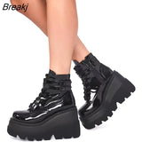 Fashion High Platform Boots Leather High Wedges Ankle Boots Women 2023 New Female Punk Style High Heels Shoes for