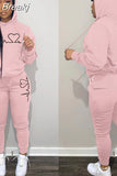 Two Piece Set Women Hooded Sweatsuits Fashion Pink Letter Leopard Print Tracksuit Casual Female Outfits Streetwear