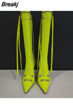 Green Women's High Boots Pointed Toe High Heels Stilettos Designer Shoes Sexy Demonia Boots Rivet Botas De Mujer
