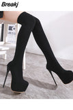 Stretch Fabric Over-the-Knee Boots Shoes Woman 17 CM Thin High Heels Chelsea Riding, Equestrian Nightclub