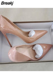 nude shiny patent leather sexy pumps 12cm high heel nightclub pointed toe women 10cm party shoes plus size 46 QP154