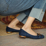 Women Spring Pumps Fasion French Retro Square Toe Brushed Metal Thick Medium Heels Boat Female Slip-on Professional Shoes