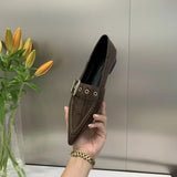 New Light Extravagant Square Metal Buckle Deep-Mouth Commuter Shallow-Heeled French Vintage