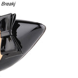Women Pumps Fashion Sweet Bow Sexy 11cm Pointed Toe High Heels Patent Leather Stiletto Party Dress Wedding