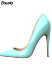 Color Classical Women Pumps 12 cm Stilettos Shallow Pointed Toe Thin High Heels Woman Party Shoes Pink color QP004
