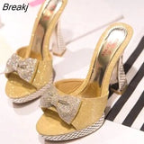 Women Platform High Heels Slippers Bowknot Design Glitter Bling Wedges Sandals Sexy Peep Toe Women Nightclub Party Wedding