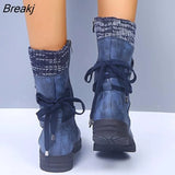 Women Mid-Calf Boots Fashion Suede Snow Boots Retro Zipper Warm Boots for Women Shoes Low-heeled
