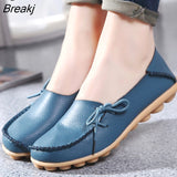 Moccasins Women Flats 2022 Autumn Woman Loafers Genuine Leather Female Shoes Slip On Ballet Bowtie Women's Shoes Big