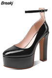 Pumps Round Toe Chunky Block Heel Ankle Strap With Heart 2023 Spring Brand New High Heels Mary Janes Women