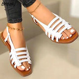 New Summer Elegant Women Flat Sandals Hollow Out Gladiator Open Toe Outdoor Sports Beach Flats Ladies Footwear Plus