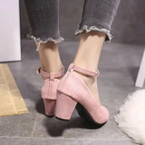 Women's Fashion Pumps Sweet Woman Thick High Heels Ankle Strap Flock Female Platform Women