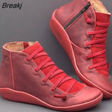 Women Winter Snow Boots PU Leather Ankle Boots Spring Flat Shoes Woman Short Green Botas With Fur For Women Lace Up Botas
