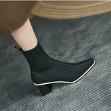 Ankle Boots Women 2023 Autumn Winter Retro Knitted Elastic Stockings Thick Heel Ankle Boots Pointed Thin Ankle