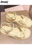 Sandal Med 2023 Women's Espadrilles Platform Clogs Wedge All-Match Heel Shoe Thick Girls Medium New Retro Gladiator