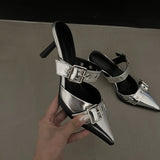 Breakj Summer ~ Pointed Belt Buckle Thin Belt Buckle Single Shoes Silver Back High Heel