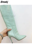 Women's High Boots Crocodile Print Slip-on Long Boots Women Sexy High Heels Designer Shoes Stiletto Concise Demonia Boots