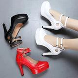 Black Red Women Shoes Autumn Platform Round Head Women Pumps Shoes Sexy Thick Heel High Heels 11CM Pumps Single Dance