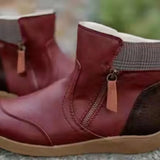 Breakj Short Boots Winter Fashion Leather Spliced Flat-Bottomed Zipper Martin Boots Large Women's